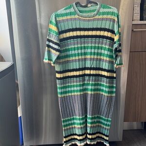 Celine Green and Yellow Striped Midi Dress